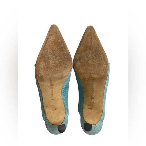 MANOLO BLAHNIK Reptile Skin Leather SHOES Slingbacks Heels Pump blue size 37 - Picture 15 of 15